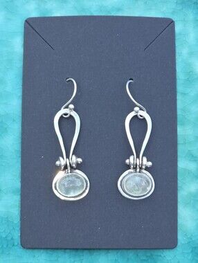 Prehnite Gemstone Hinged Earrings In 925 Sterling Silver (2")